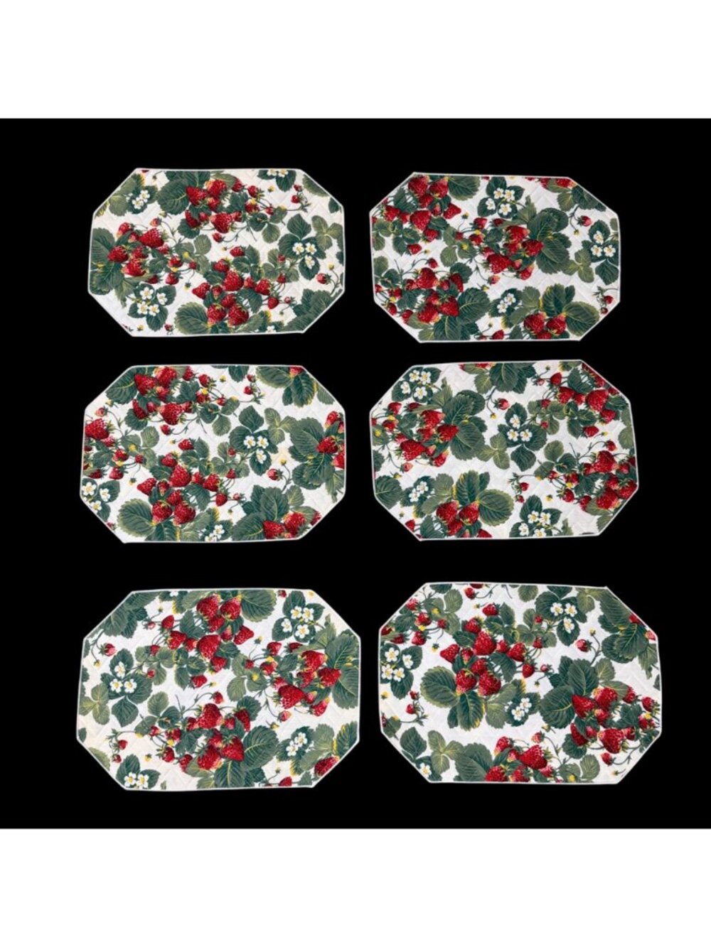 Quilted Strawberry Placemats Octagon Vintage Cottagecore Granny Table Decor Red - Picture 2 of 7